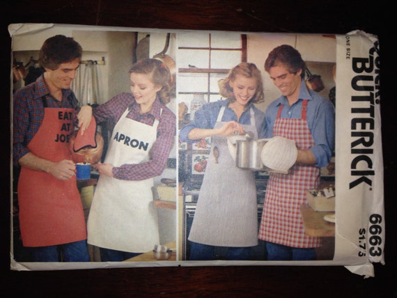 Butterick 70s Sewing Pattern 6663 Apron, Mitt, Pot Holder and Iron-on Transfers
