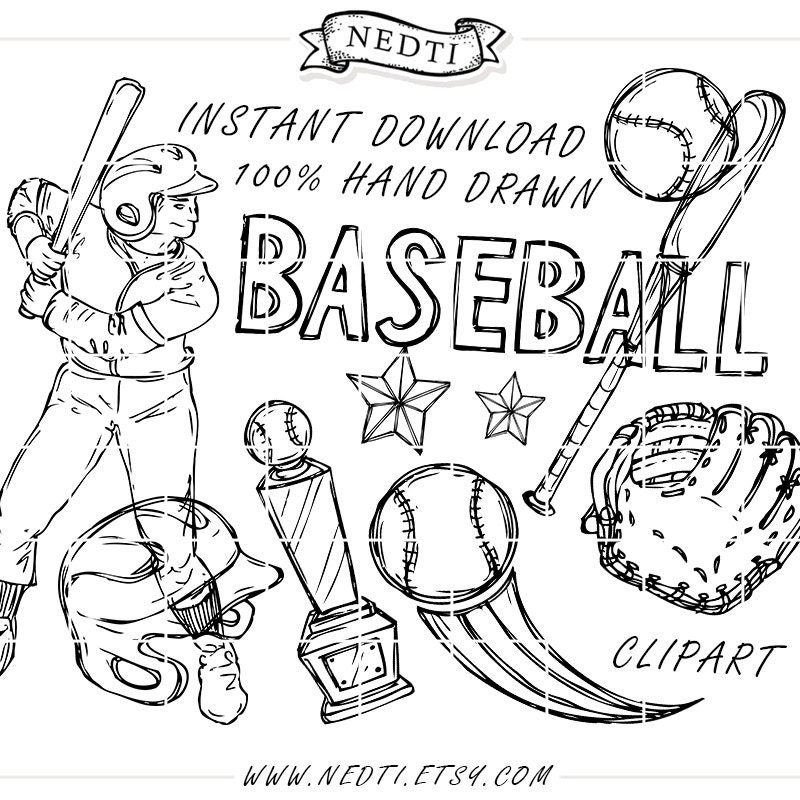 Baseball Doodles Hand Drawn Vector Sketchy Sketched