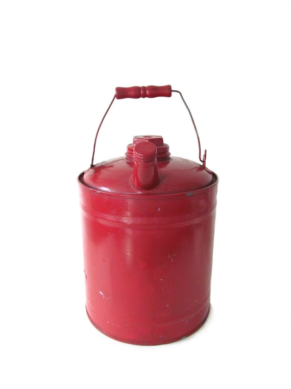 Vintage Red Gas Can 2 Gallon Galvanized Gas Can Red Wood