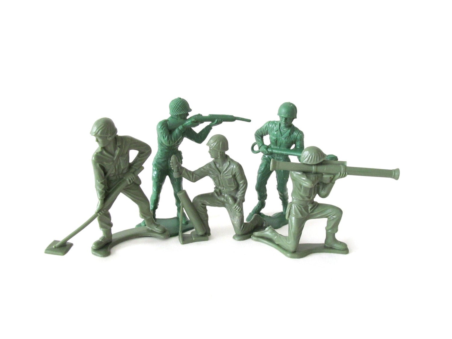 5 Vintage Plastic Army Men Jumbo Green Toy Military Soldiers