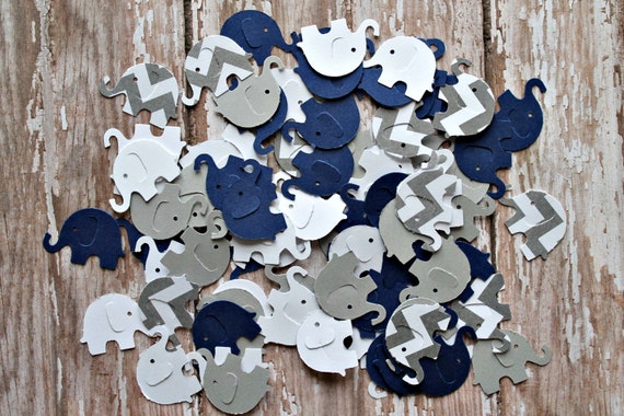 Navy and Grey Chevron Elephant Confetti - Navy and Grey, Grey and Navy, Chevron elephants, elephant confetti, baby showers, shower confetti Il_570xn