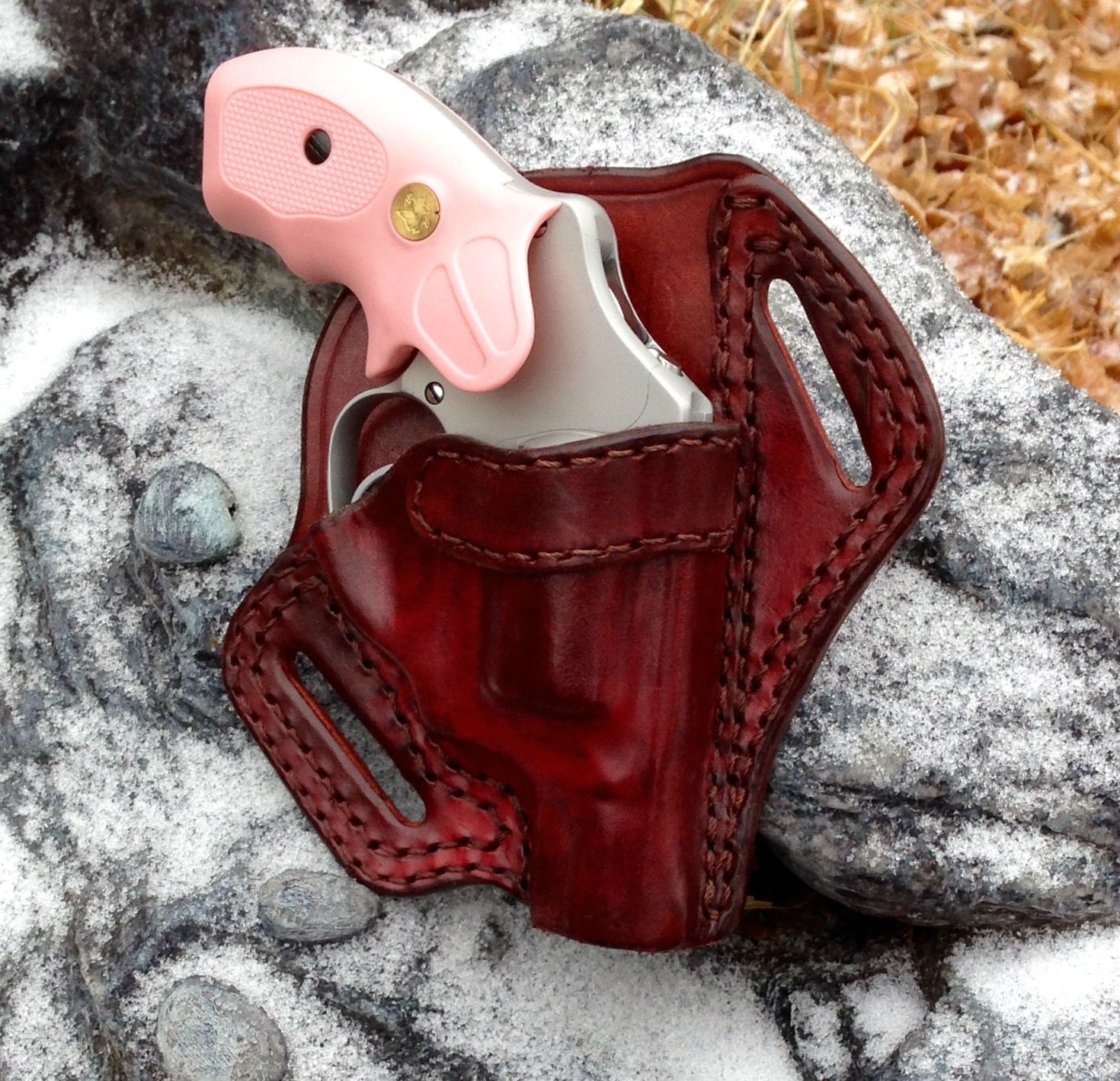 Handmade Dark Red S&W J-Frame .38 Special Revolver Holster