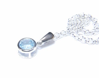 Sparkling Sky Blue Topaz, 8mm x 2.25 Carat, Round Cut, Sterling Silver Pendant Necklace, including 18" to 20" (adjustable) Sterling Chain