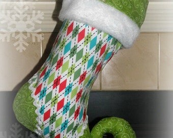 Christmas stocking with personalized name tag - elf stocking