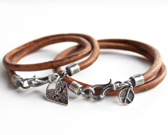 His and Hers Bracelets - Sterling Silver and Leather Matching Bracelet ...