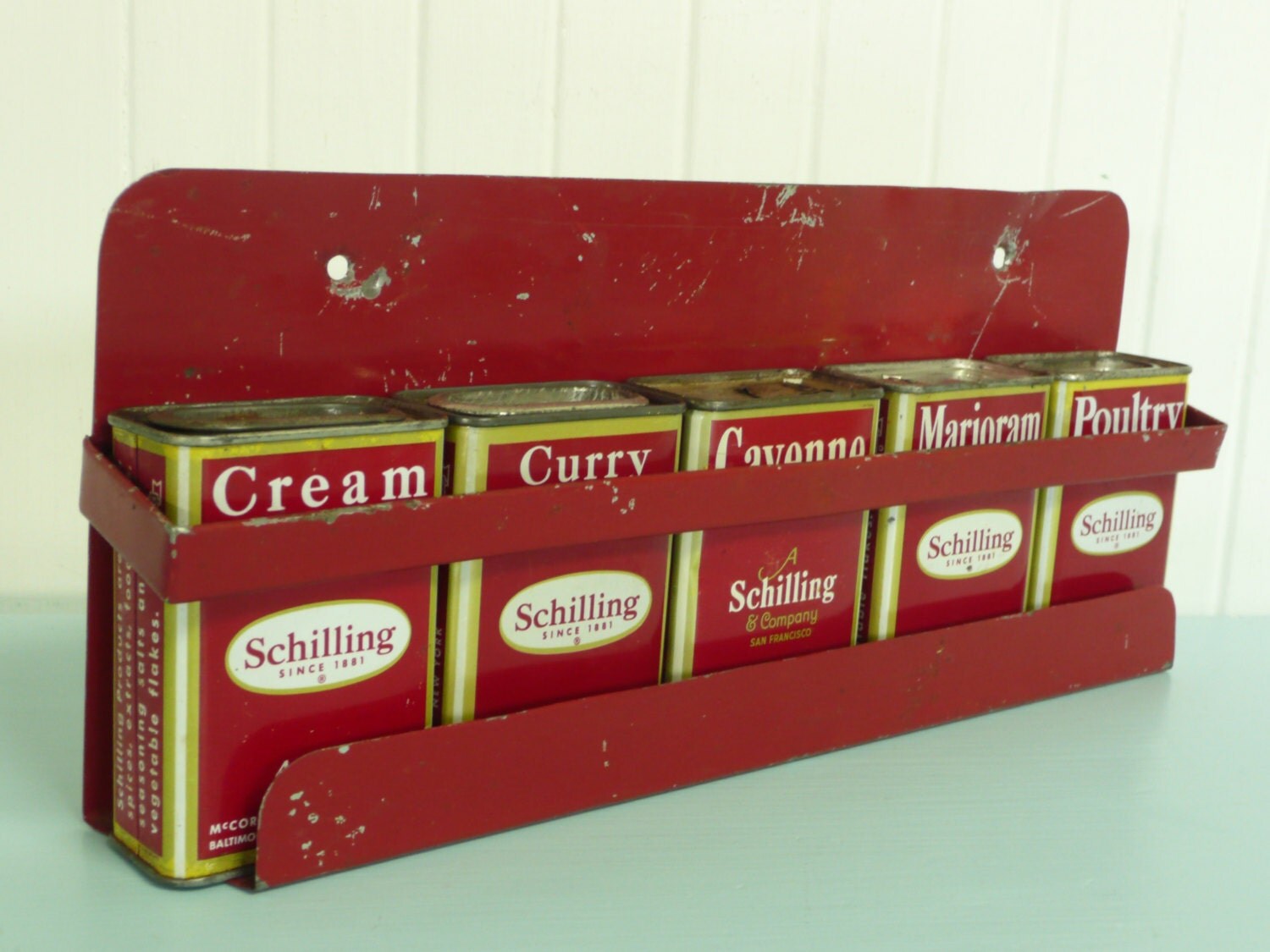 RARE Antique Hoosier Rack Red Spice Shelf Metal with Old Red