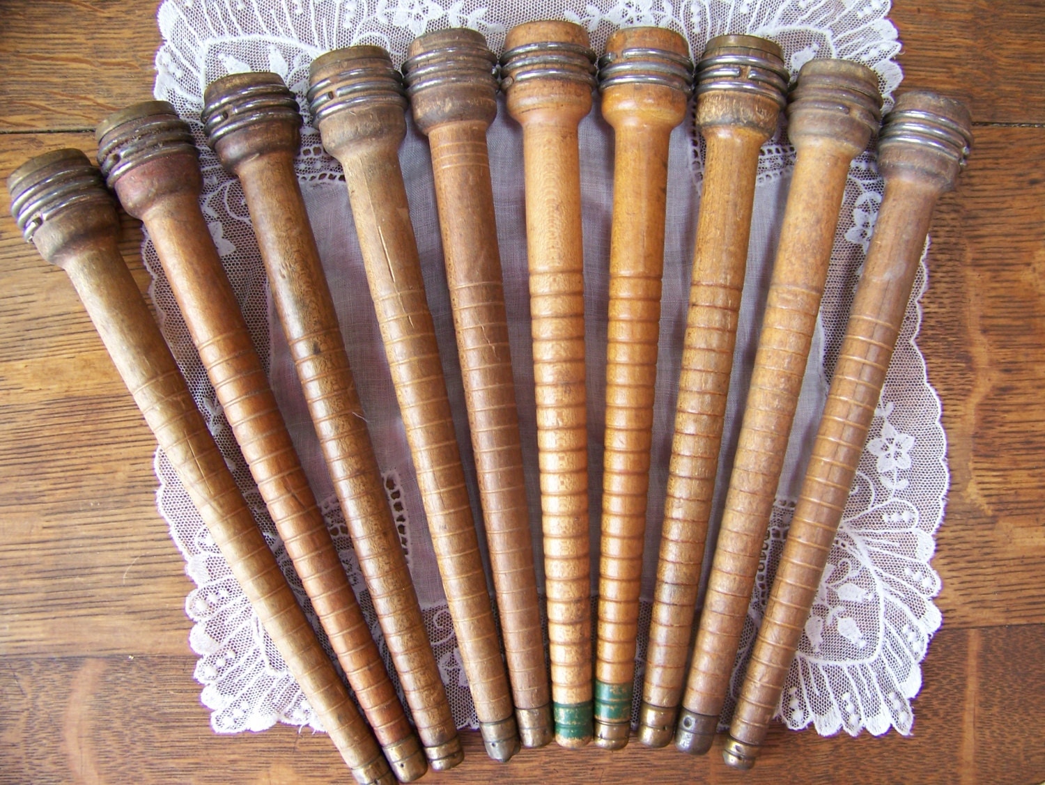 Antique Wooden Bobbins lot of 10 Antique Wood Bobbin Crafts.