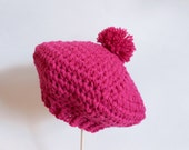 Organic Baby Toddler Beret Custom Crochet Hat Fall Winter Kids Fashion Pom Pom Hat Slouchy Made To Order