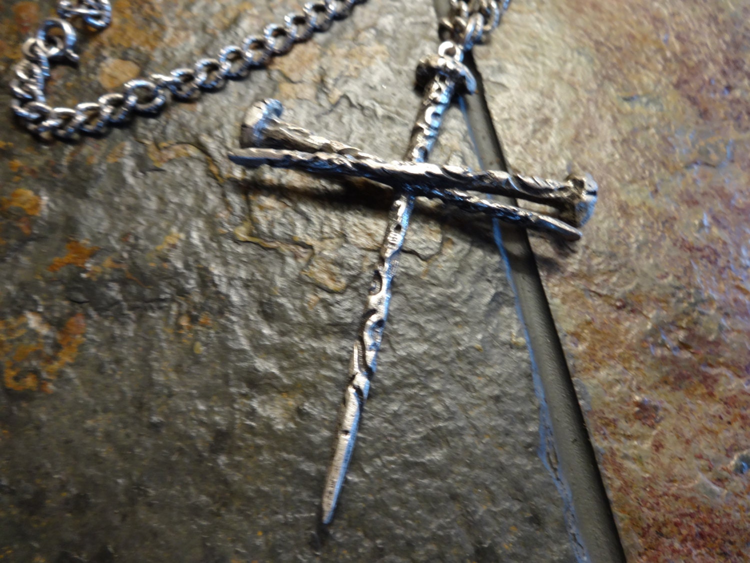 Three Nail Cross With 30 Inch Chain Pendant Necklace 