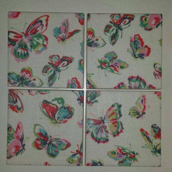 Shabby Chic Ceramic Coasters in Cath Kidston Butterflies