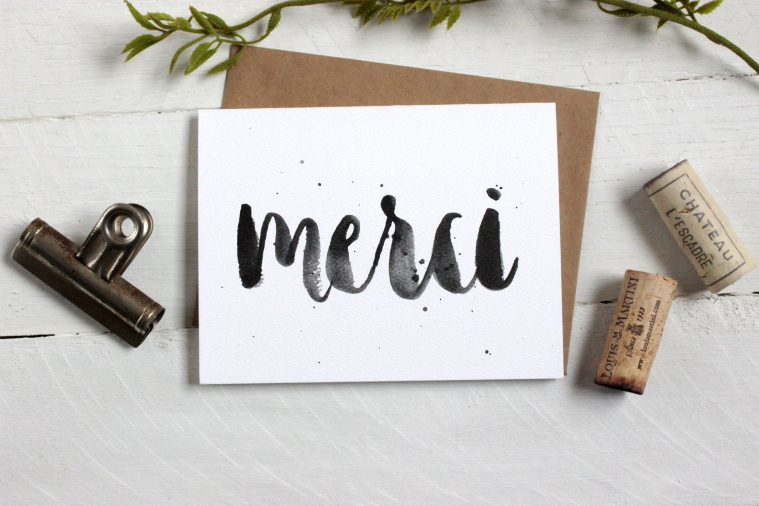 Merci Thank You Card Bold Black and White Brush Lettered