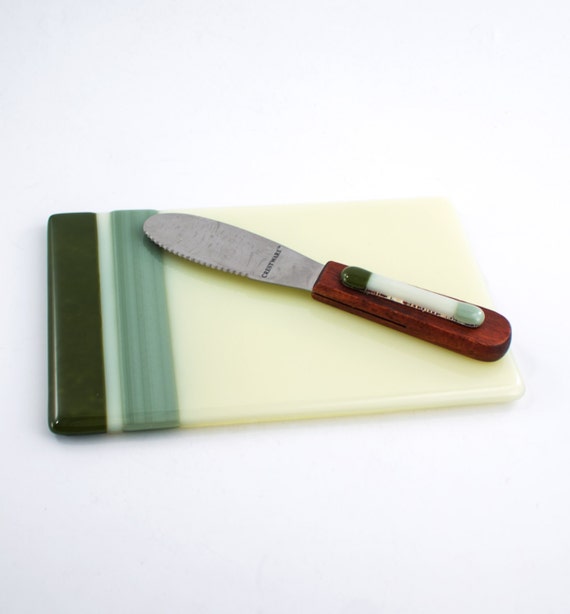Fused Glass Platter Cheese Board Set Matching Cheese Knife