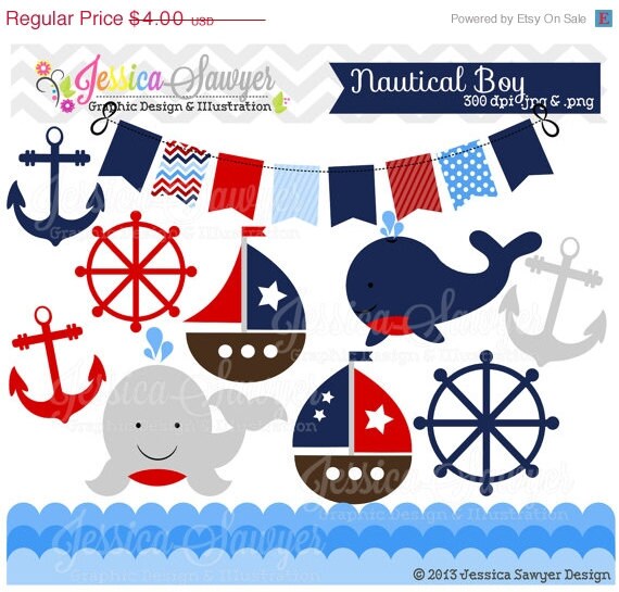 50% OFF- INSTANT DOWNLOAD, baby boy sailing clip art, whale clipart, sail boat, nautical graphic, commercial use for invitations, announceme Il_570xn