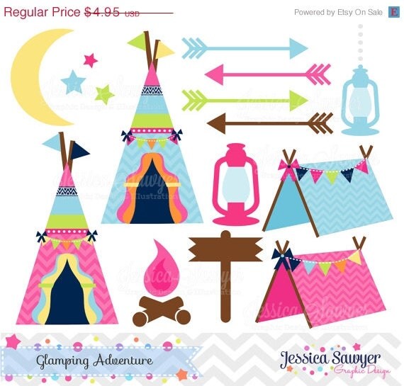 80% OFF - INSTANT DOWNLOAD, glamping clipart, for camping party, commercial use, personal use Il_570xn