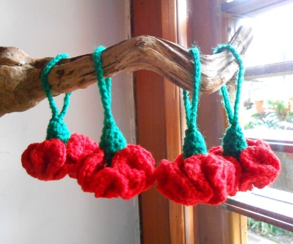 idea business crochet name to Crochet home idea, of hang, flowers flowers, red decor, set 4 gift