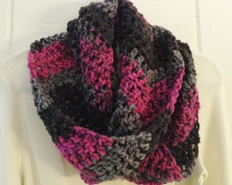 Infinity Scarf Pink Black Gray Crochet Chunky Chevron Multicolor Eternity Cowl
