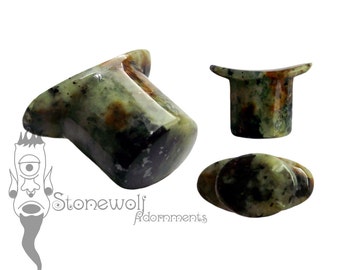 Zoisite Stone Oval Labret Plug for Stretched Lip Piercings Handmade in UK
