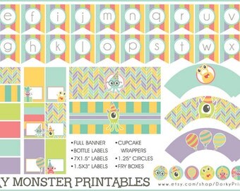 Monster Birthday Party Printables PDF - Printable Party Supplies - Monsters Birthday DIY