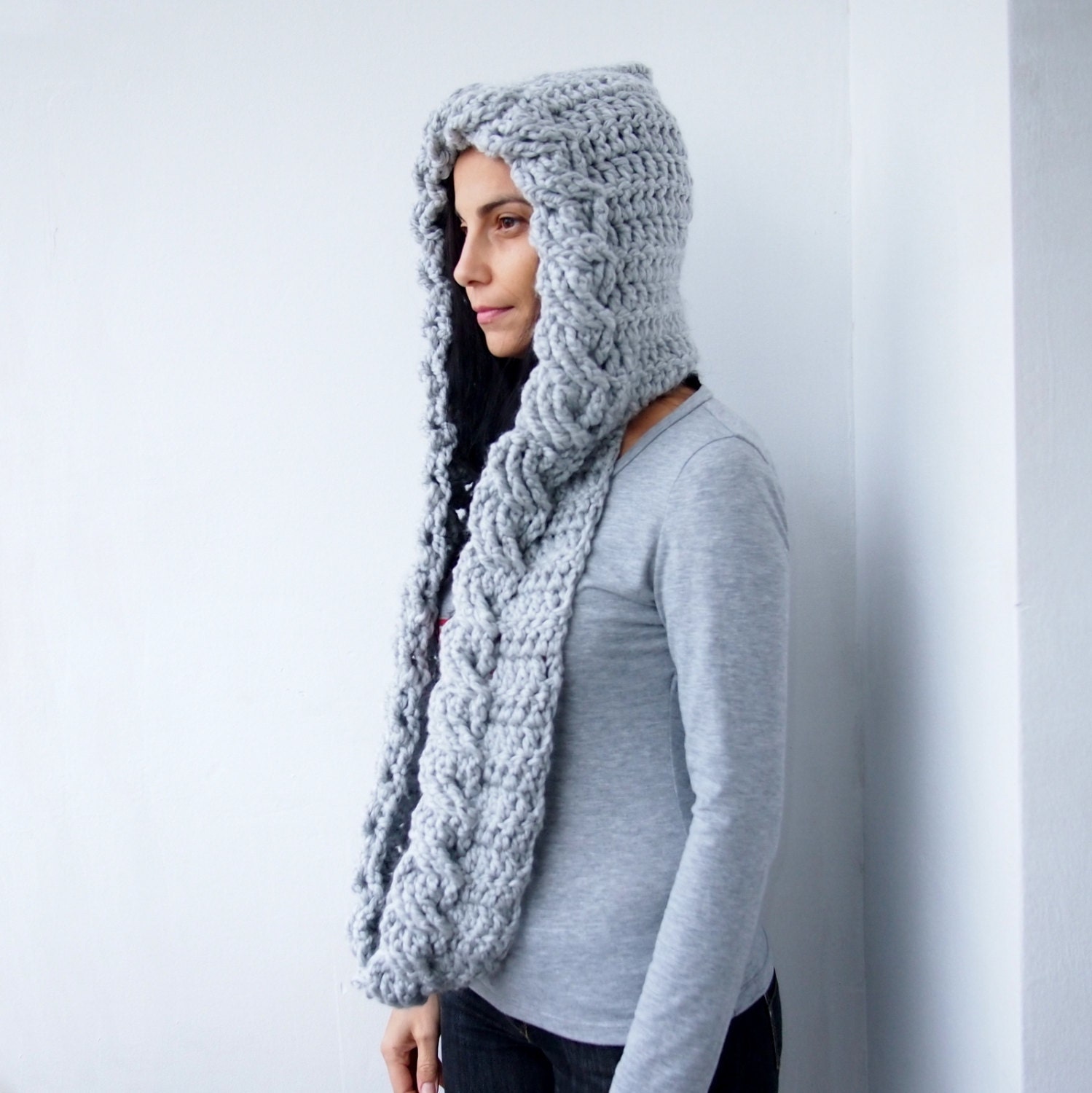 Crochet Pattern cable pixie Hood scarf loop by byaccessorise