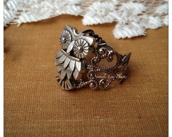 Owl Ring, Owl Jewelry, Silver Ring, Filigree Ring, Bird Ring