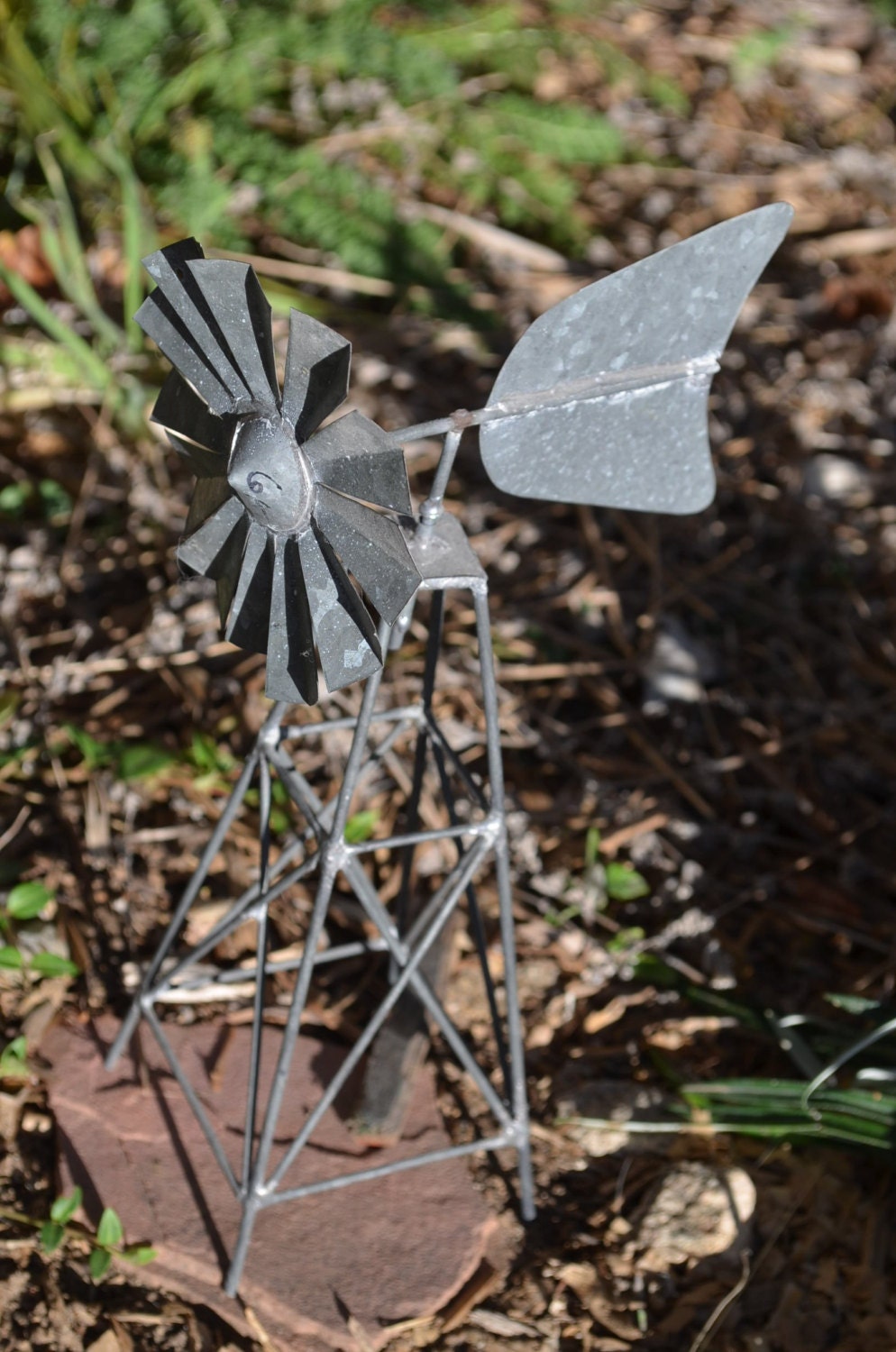 Vintage Miniature Metal Windmill Garden Art by BirdifactsOldandNew