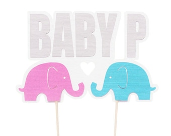 Baby Elephant Cake Topper - Pink and Blue Elephant Cake Topper - Elephant Baby Shower Cake Topper - Elephant Birthday Cake Topper -