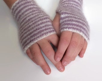 Mohair Hand Knit White Rabbit Fingerless Mitts
