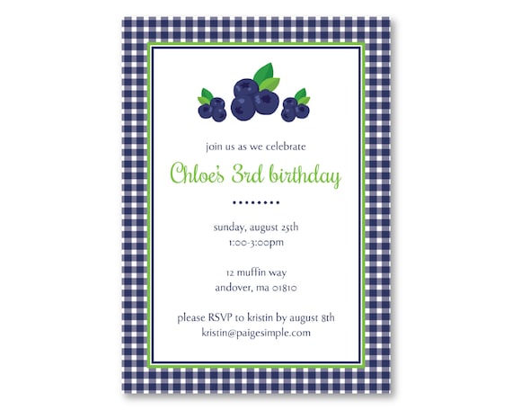Blueberry Party Invitation or Shower Invitation (Blueberry Party, Blueberry Baby Shower, Blueberry Invitation) Il_570xn