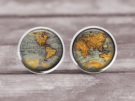 Earrings Jewelry 12mm World Map Choice of Finish & Style