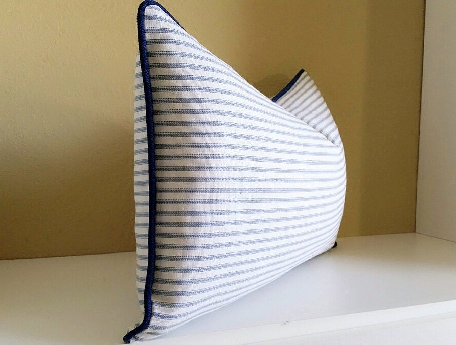 Light Blue Ticking Stripe Lumbar Pillow Light Blue with Navy