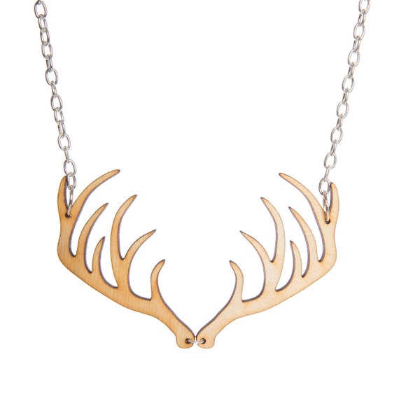 Items similar to Antlers necklace laser cut wood on Etsy