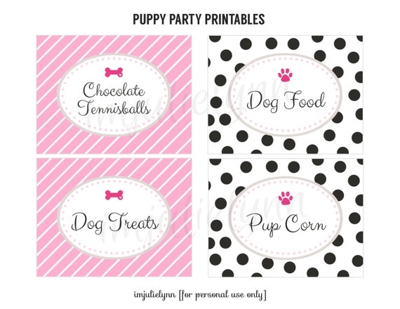 Puppy Birthday Party Printable Food Labels Pink Dog Party
