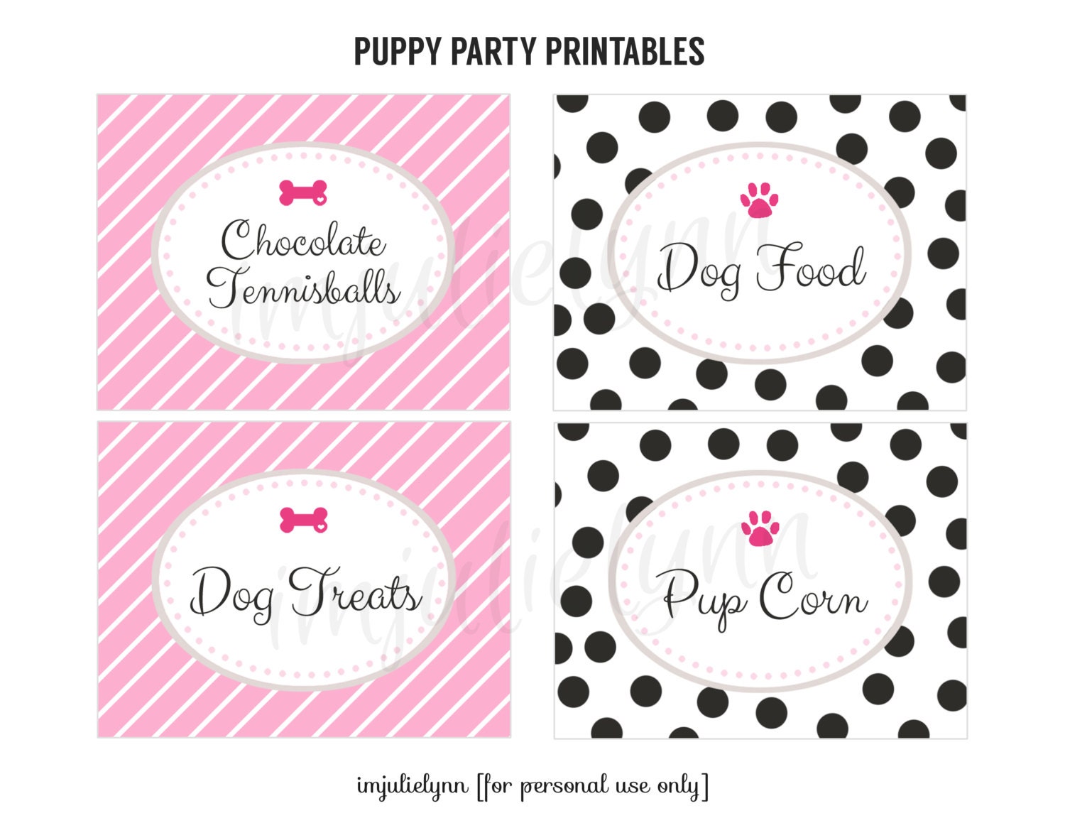 puppy birthday party printable food labels pink dog party