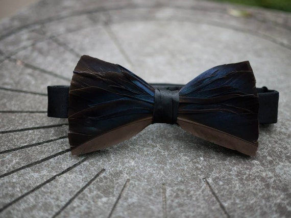 Mallard Duck feather iridescent bow tie by handandheritage on Etsy