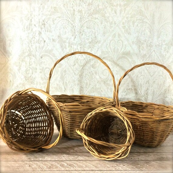 4 Vintage Nesting Baskets Stacking Basket Willow Wicker