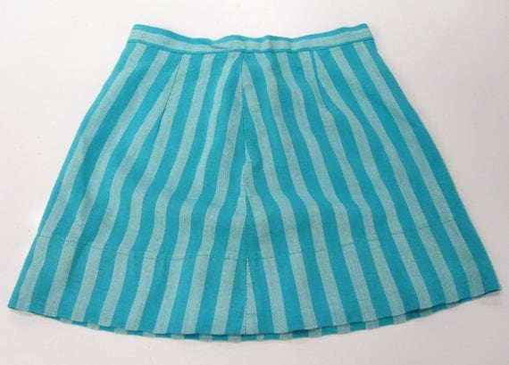 1960's // 60s // Turquoise Blue Striped Micro Mini Skirt