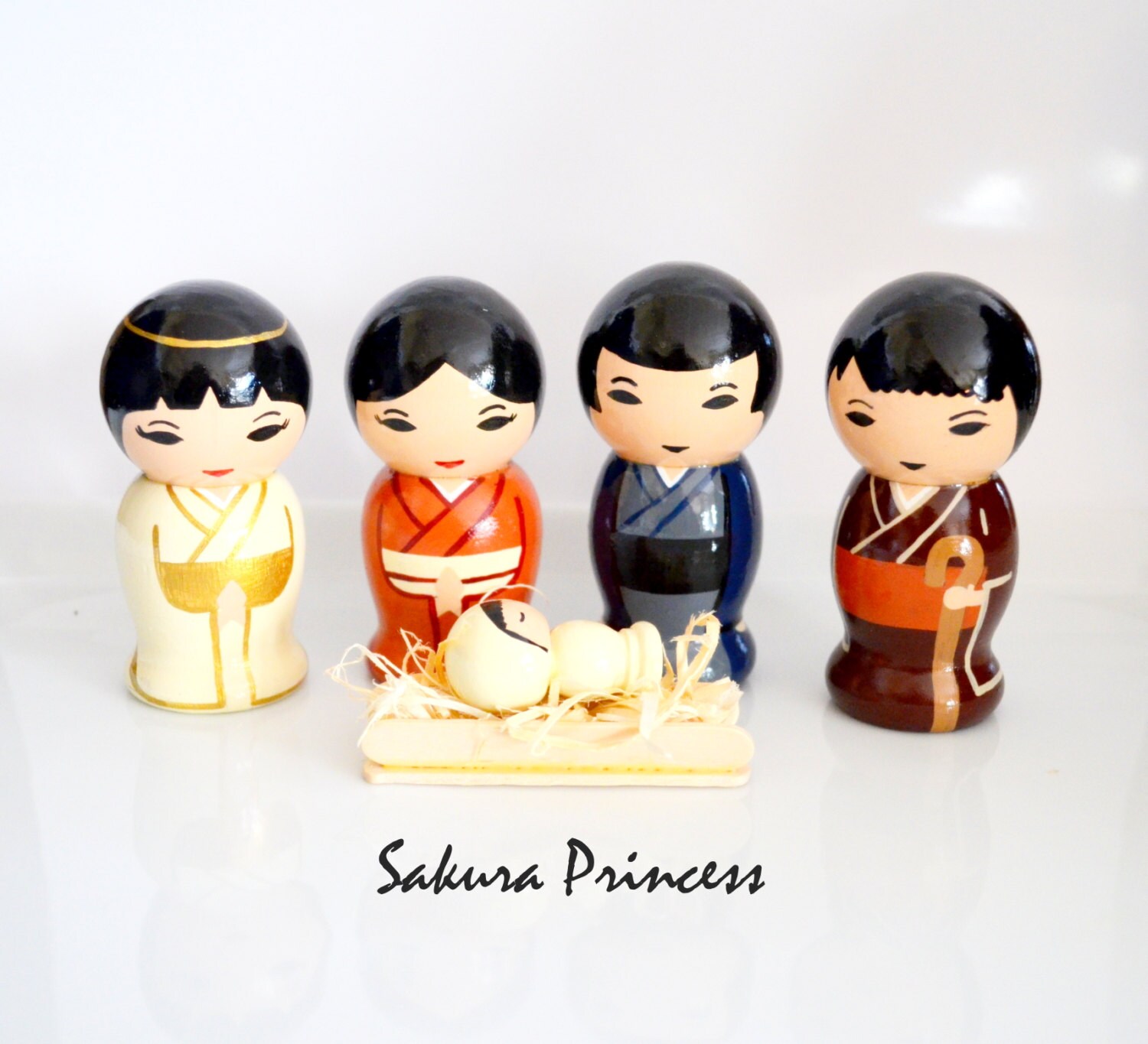 Japanese Nativity Set 6 Pieces Kokeshi Style by mysakuraprincess