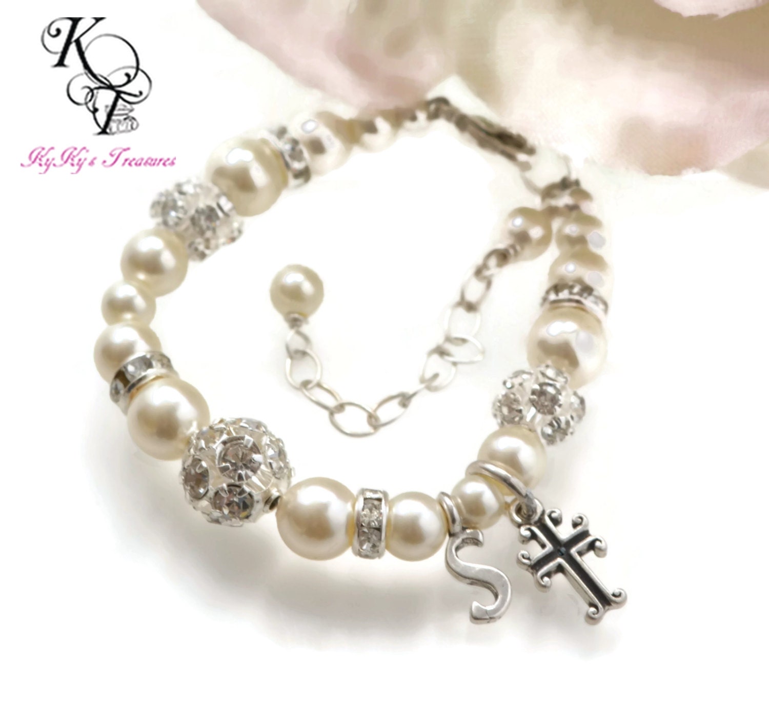 Baptism Bracelet Christening Bracelet by KyKysTreasuresLLC on Etsy