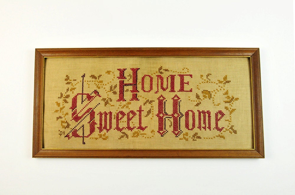 Vintage Counted Cross Stitch Home Sweet Home by PlumsandHoney