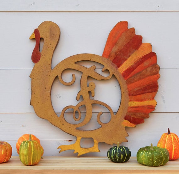 Unfinished Monogram Wooden Turkey Wreath or Hanger Adorable