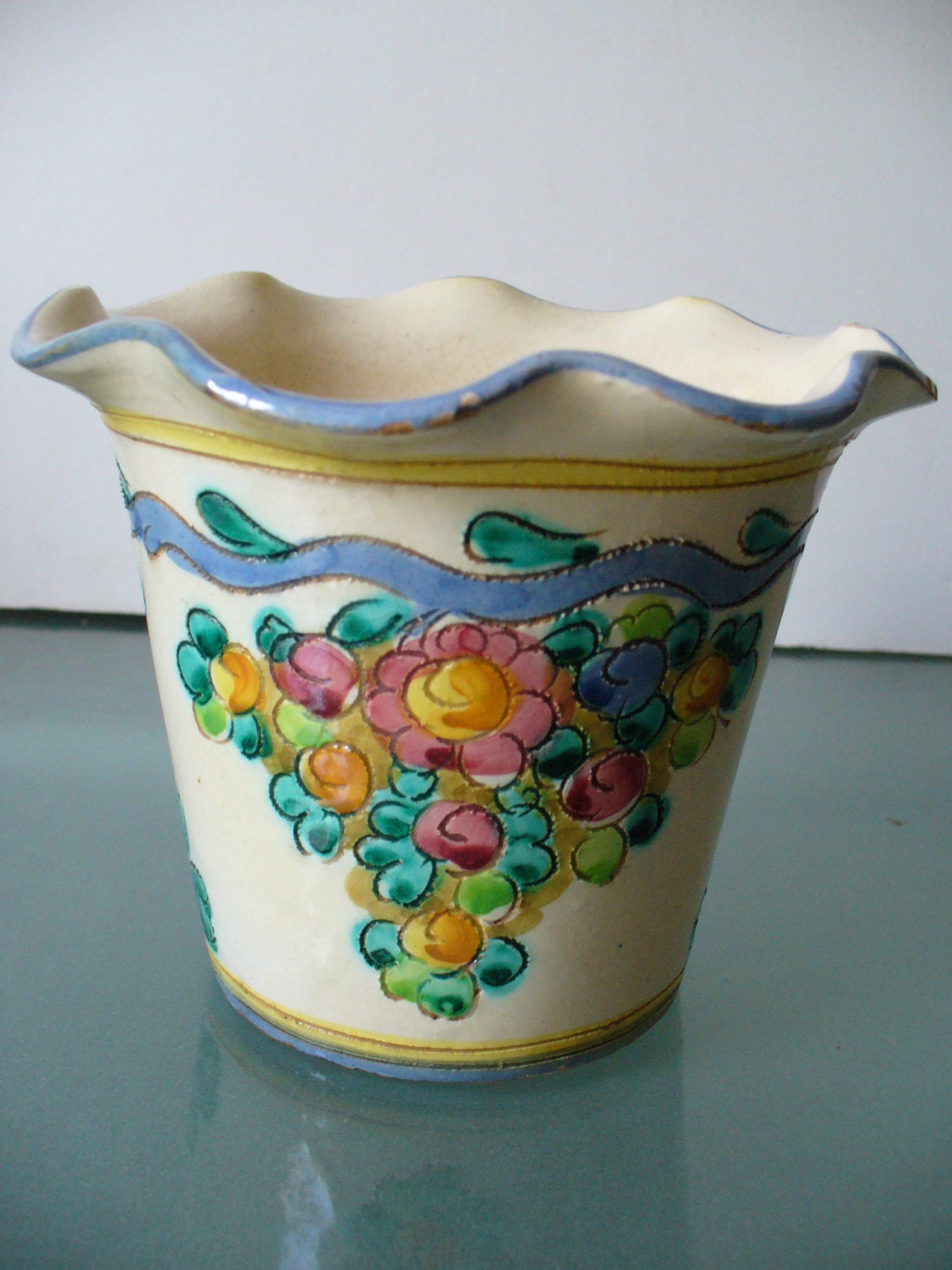Made in Italy Incised Ceramic Flower Pot