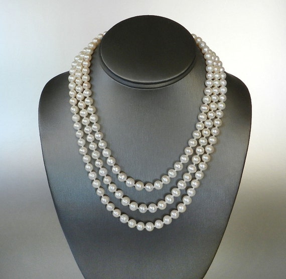 Multi Strand Pearl Necklace Jackie O Pearls Triple Strand