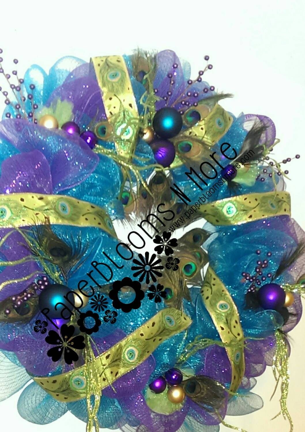 Peacock wreath stunning teal, purple and green wreath with peacock feathers and ornaments simply breathtaking one of a kind