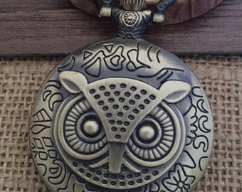 1pcs 45mmx45mm Bronze Owl pocket watch charms pendant PW062