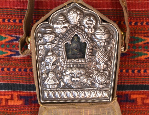 Old Tibetan metal Gau Ghau Buddha statue with traveling carry
