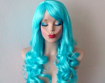 Blue wig. Aqua blue wig. Long curly hair wig. Cosplay Lolita Costume wig.