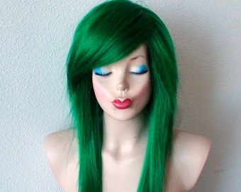 Scene wig. Green wig. Emo wig. Irish green hair wig. Durable Heat resistant black hair wig for daily use or cosplay