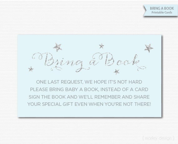 Bring a Book Cards Bring a Book Tickets Baby Shower Invitation Inserts Blue Silver Boy Shower Boy Sprinkle Baby Shower Game Digital Stars Il_570xn