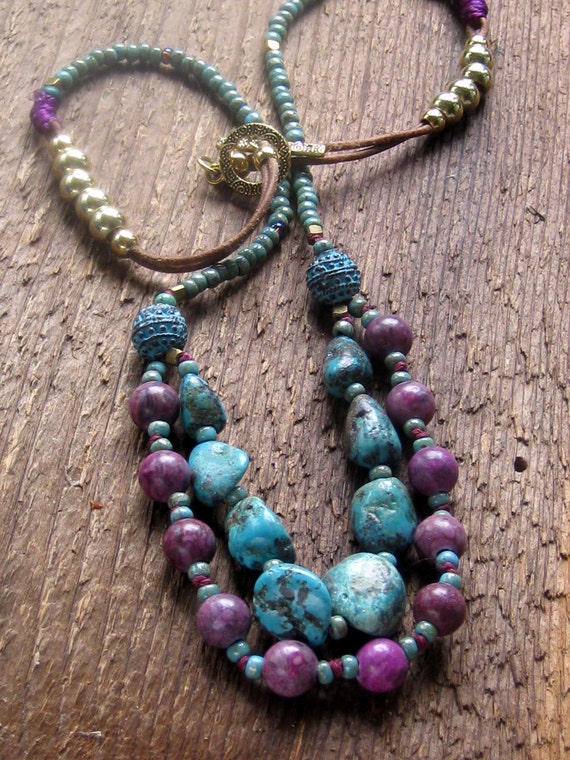 Purple Sugilite and Turquoise Hand Knotted by EponasCrystals