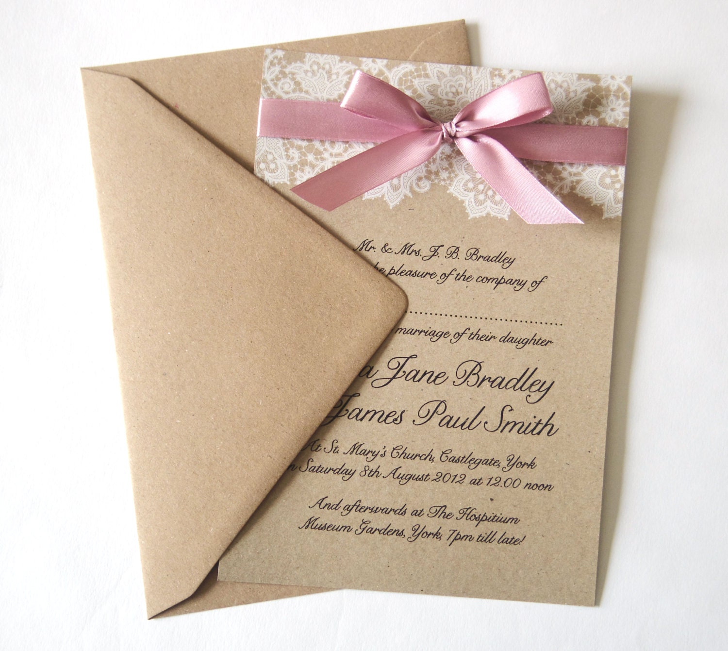 Ribbon and Lace Wedding Invitation SAMPLE